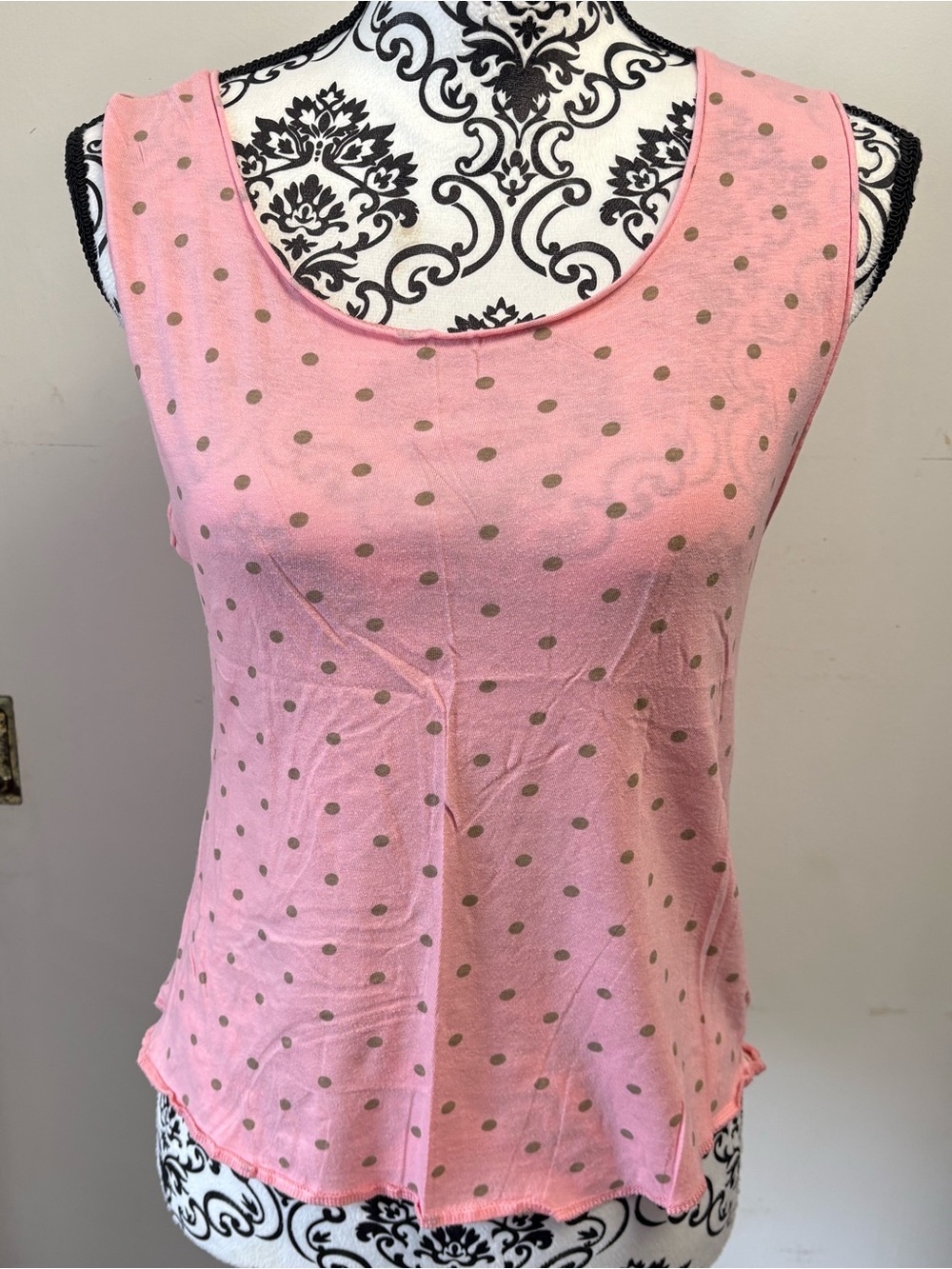 Victoria's Secret Pink Tank Top with Brown Polka Dots & Twisted Keyhole Size XS